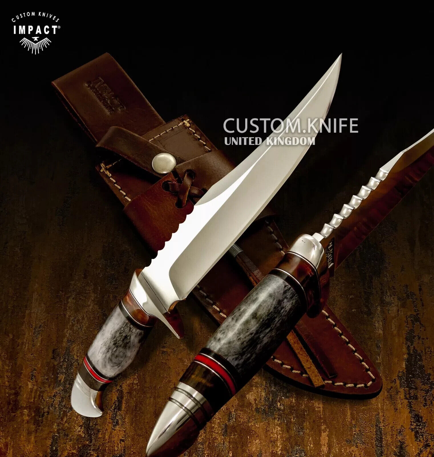 IMPACT CUTLERY CUSTOM HUNTING BOWIE KNIFE CAMEL BONE HANDLE- 1617