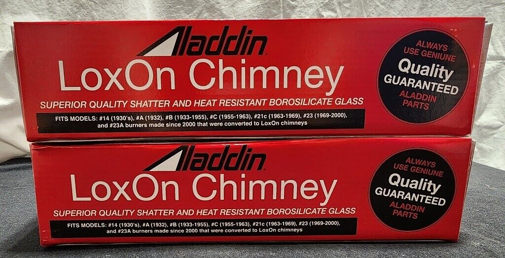 TWO ALADDIN LAMP LOX-ON CHIMNEYS PART # R103 BRAND NEW REPLACEMENT 