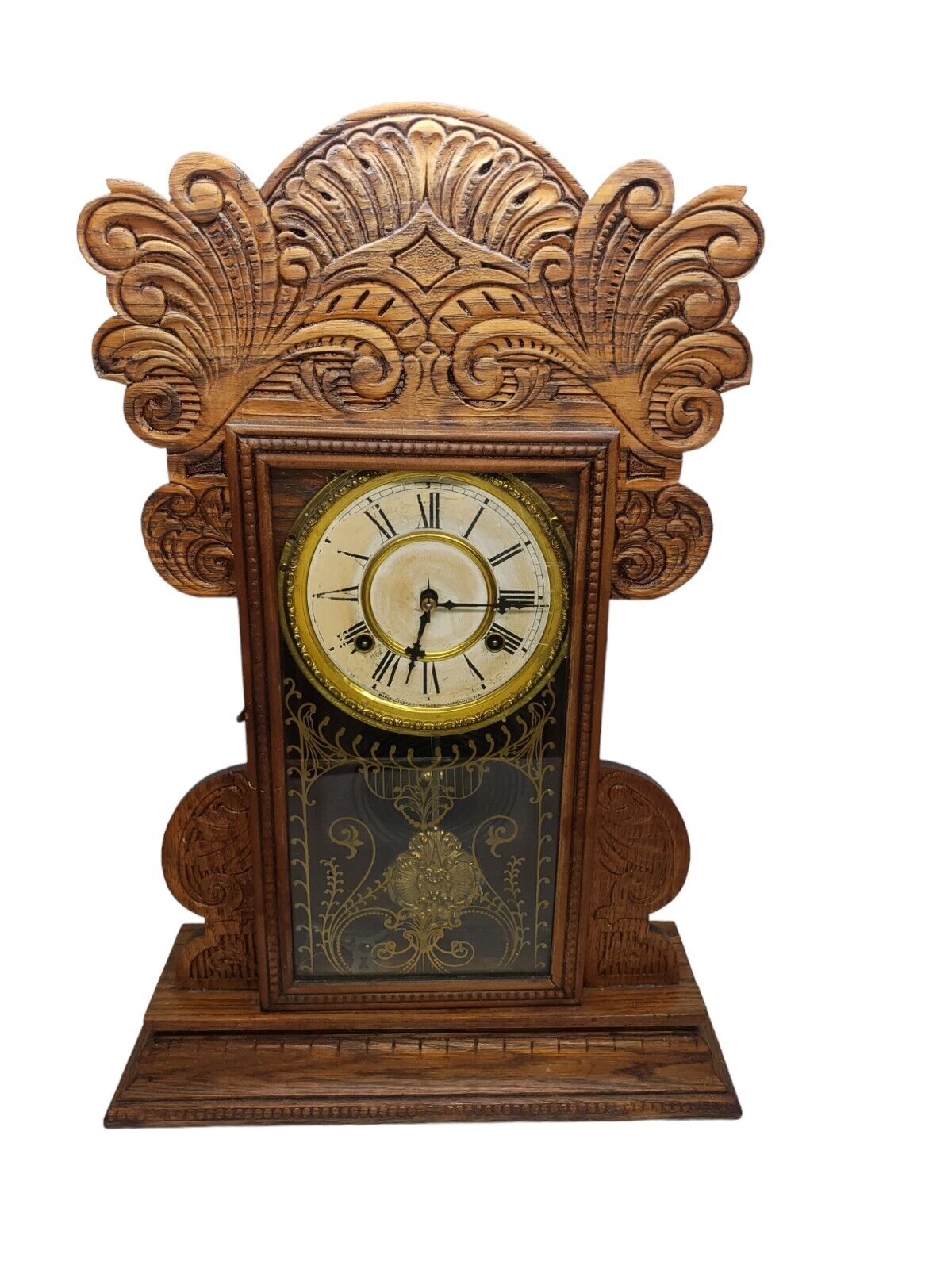 Antique 8 Day Waterbury Kitchen Gingerbread Shelf Clock Pressed Oak