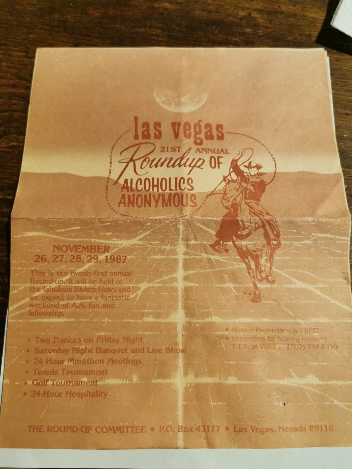 Alcoholics Anonymous 21st Las Vegas Roundup Schedule Flyer 1987
