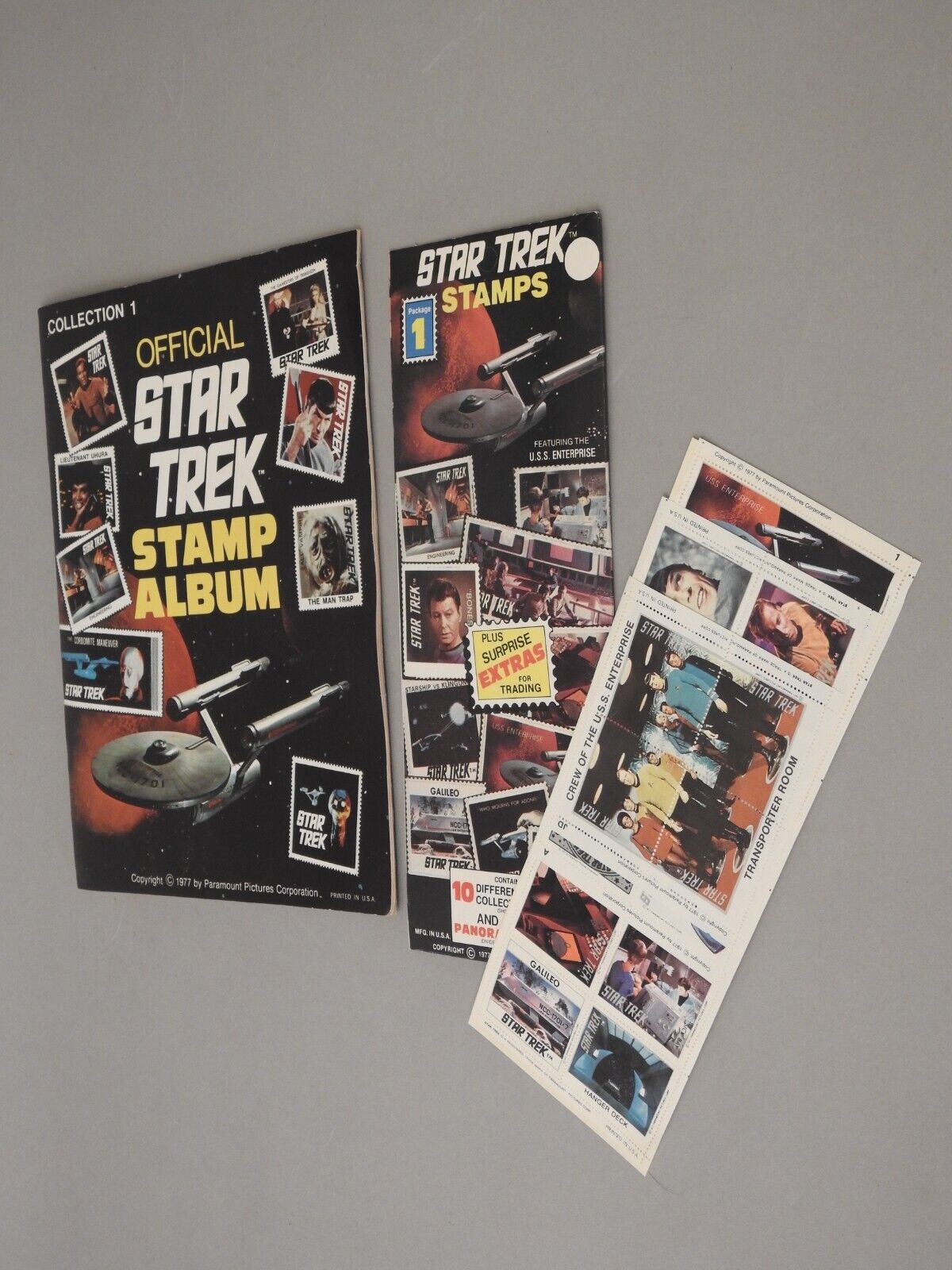 Original 1973 Official Star Trek Stamp Album w 6 Stamp Packs- Unstuck/Unmounted