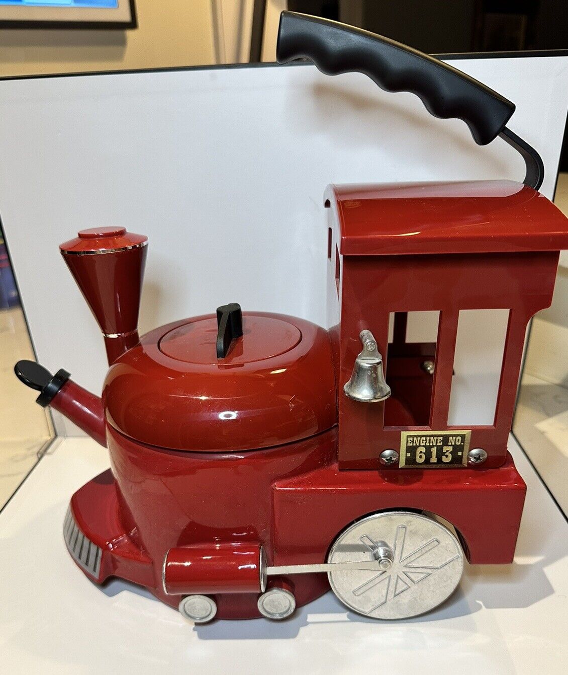 MKI Kamenstein World of Motion Steam Engine Train Tea Pot Kettle Red 613 Vintage