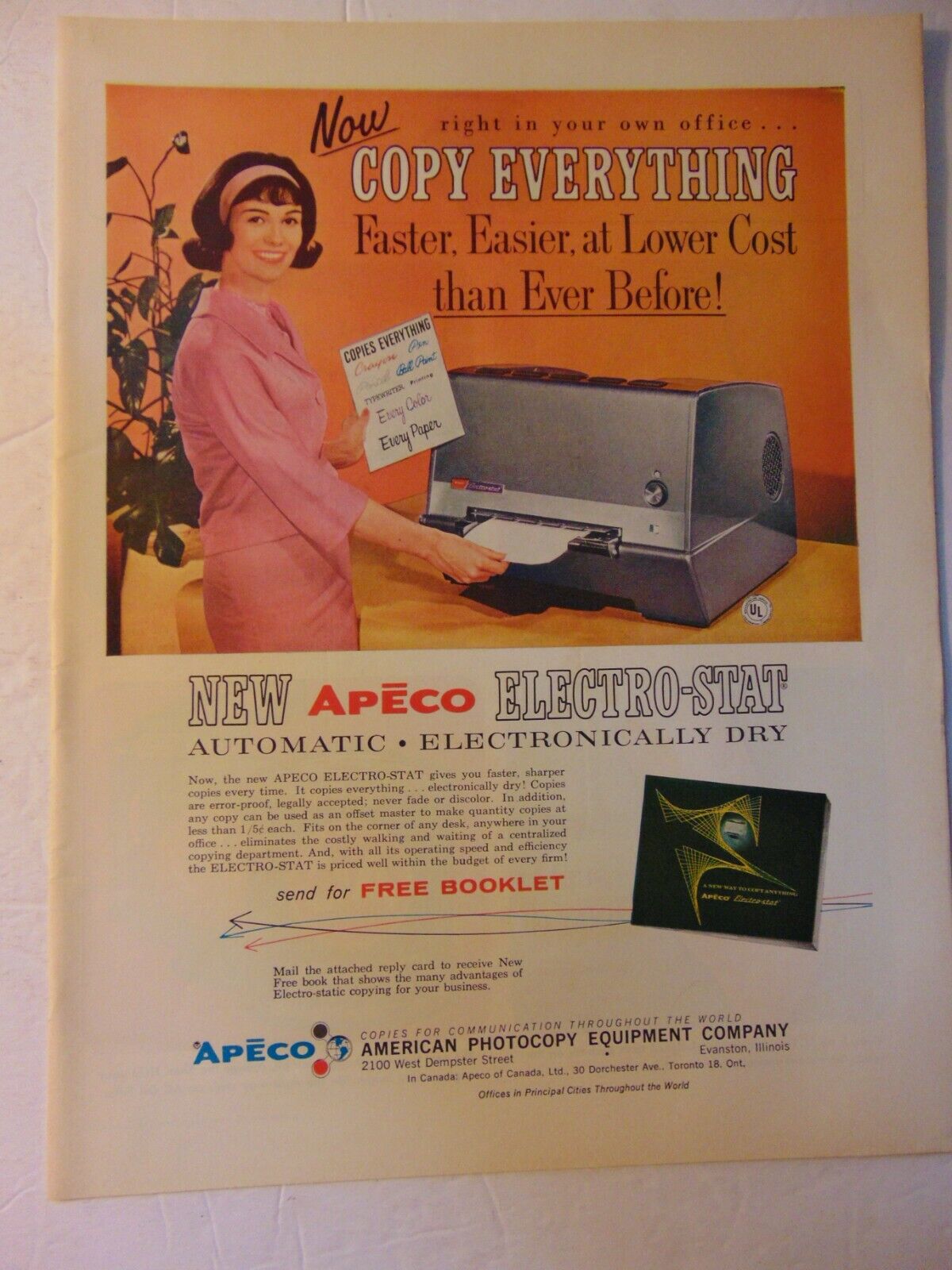 1963 APECO ELECTRO-STAT PHOTO COPIER vintage art print ad