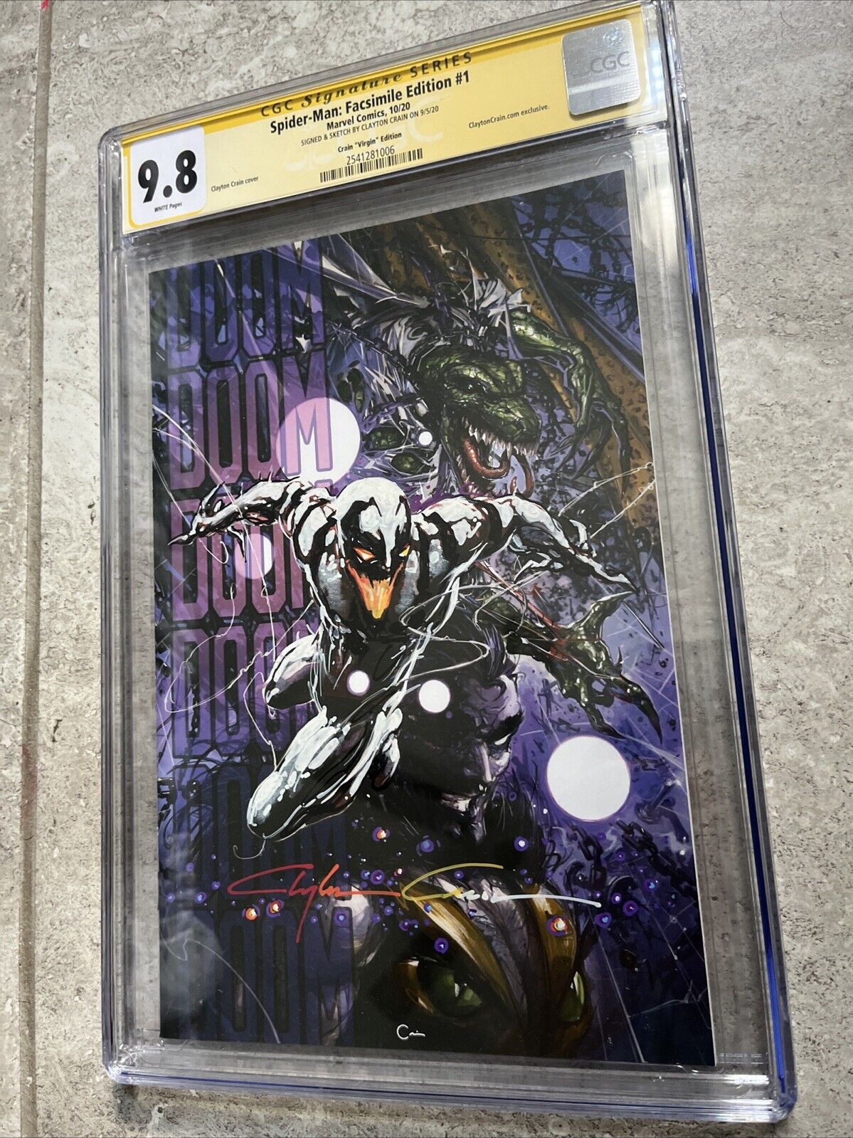 Spider-man #1 Clayton Crain Virgin Revision Anti-Venom CGC 9.8 Signed & Sketch