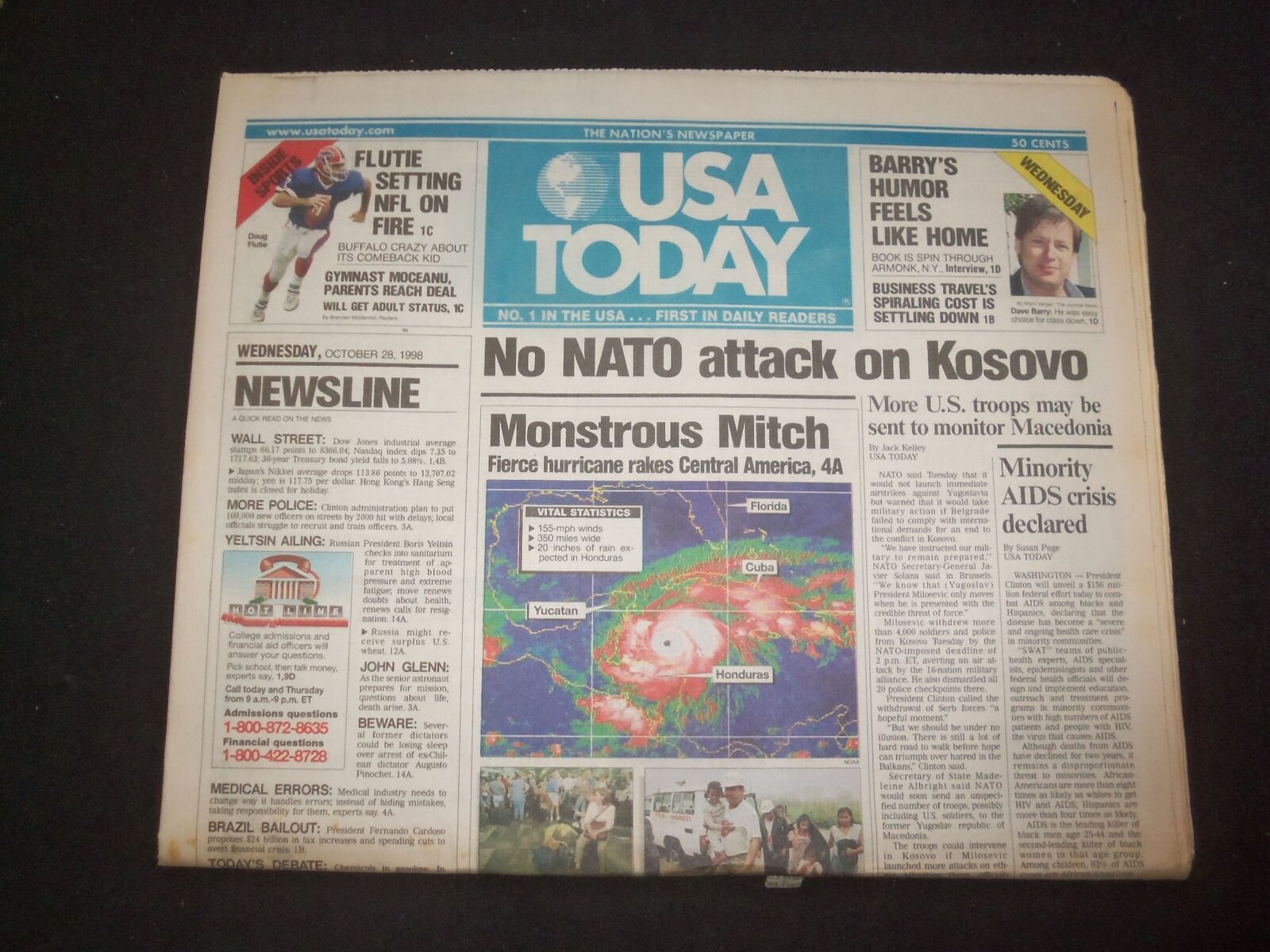 1998 OCTOBER 28 USA TODAY NEWSPAPER - NO NATO ATTACK ON KOSOVO - NP 7961