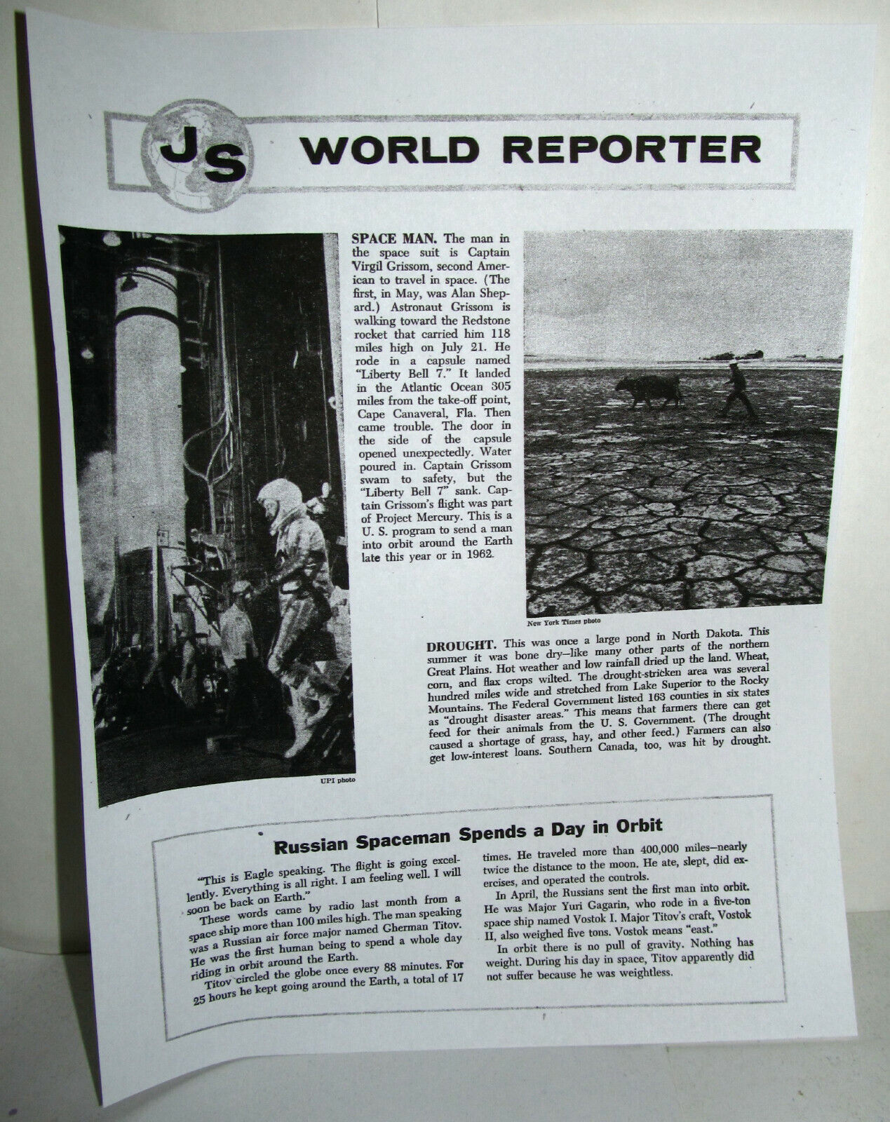 Virgil Gus Grissom Project Mercury Photocopy Article '61