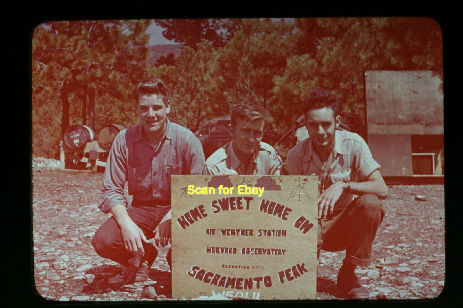 Men with Solar Observatory Sign in New Mexico in 1940's, Original Slide aa 3-12b