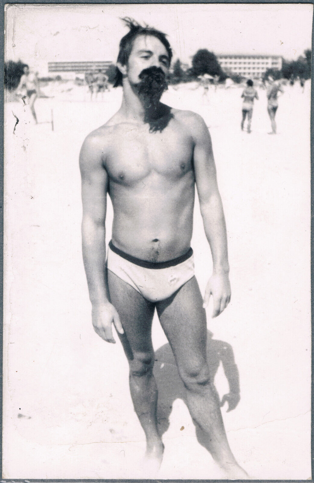 Beefcake Bulge Shirtless Man Trunks Gay Interest Vintage Snapshot Photo