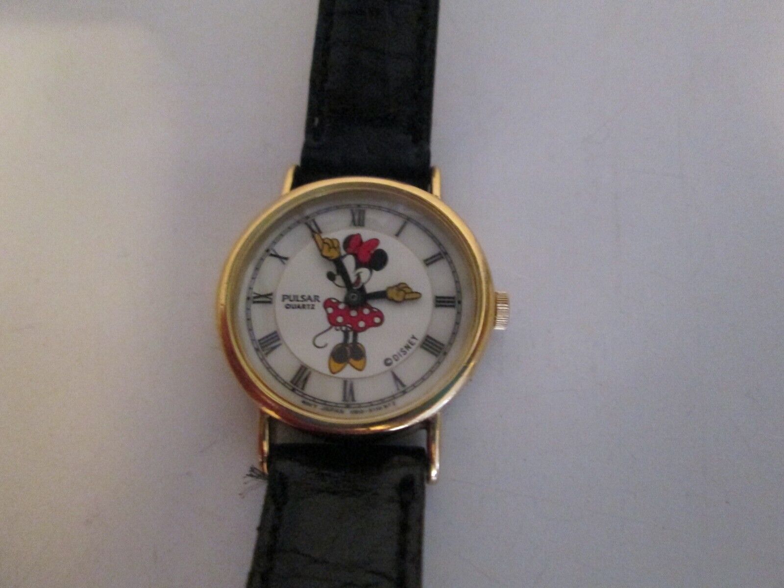 Vtg Pulsar Disney Minnie Mouse Watch Women Gold Tone V810-0270 New Battery