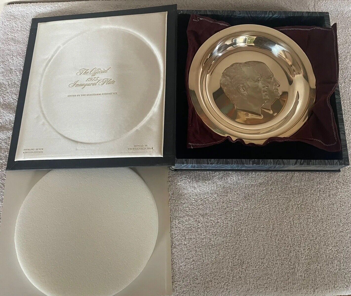 Franklin Mint -Official 1973 Inaugural Nixon Agnew Sterling Silver Plate 12.5 Oz
