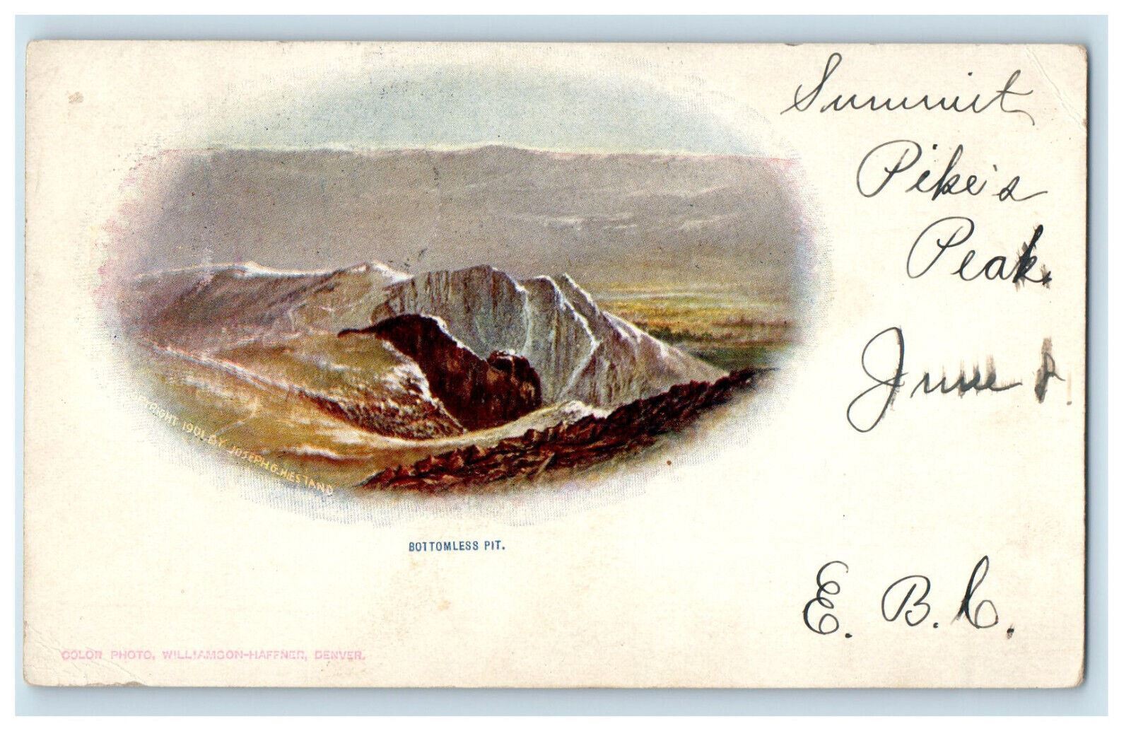 1902 Bottomless Pit, Summit Pike's Peak Stamp PMC Antique Posted Postcard