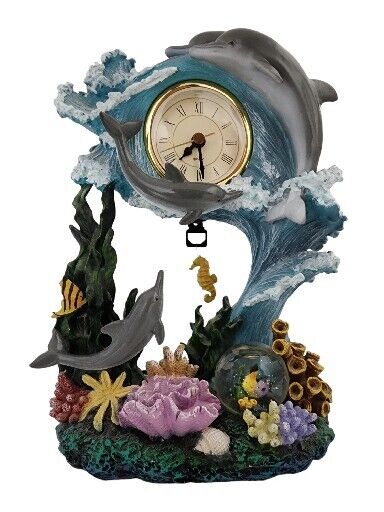 Dolphins Coral Reefs Pendulum Clock Nautical  Desk Shelf Clock - Works