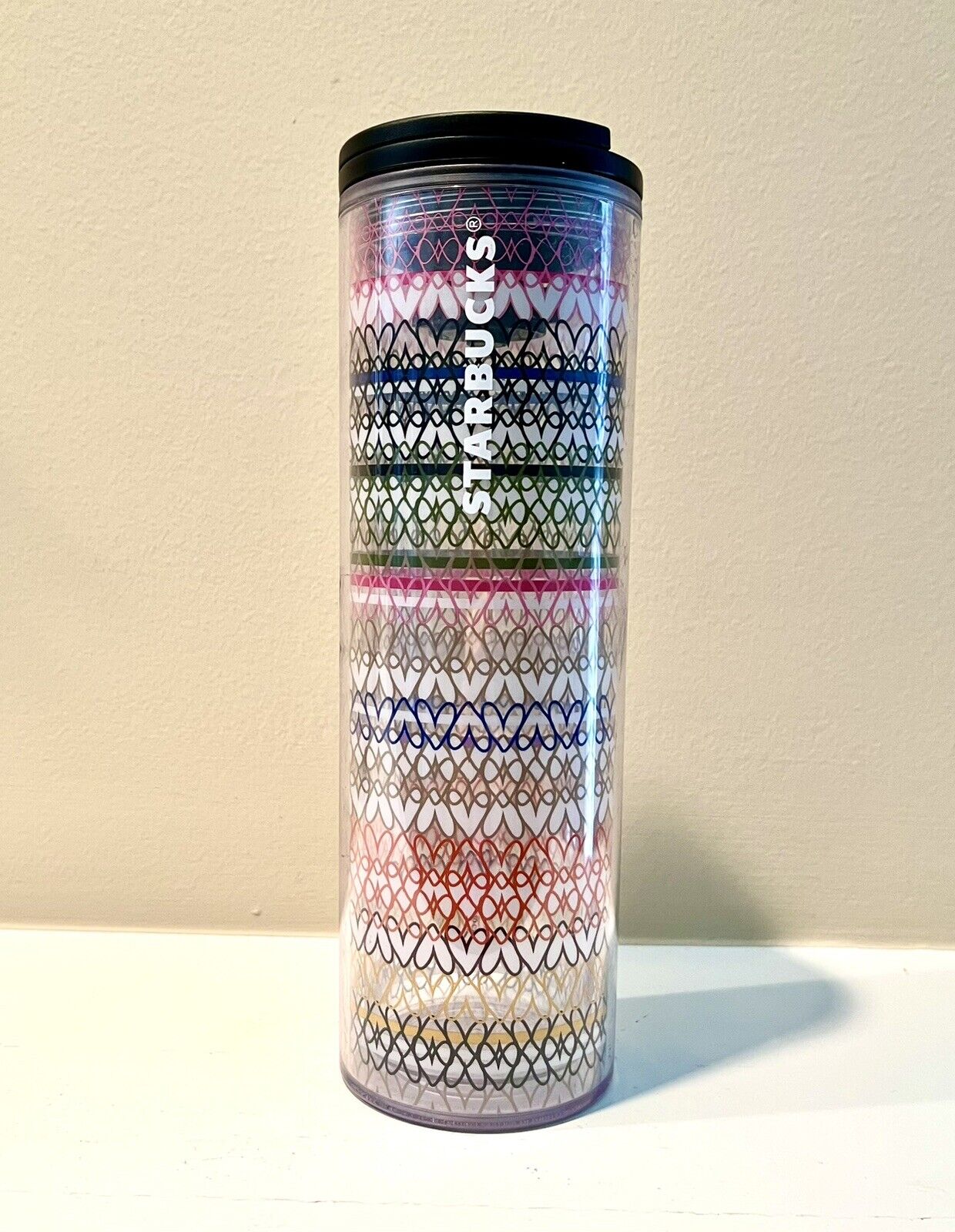 NWT STARBUCKS 2017 Outline Hearts Cold Cup Tumbler Coffee Tea 16oz Collectible
