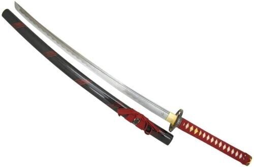 Heat Tempered Two Tone Red Folded Steel Japanese Samurai Katana Sword With Stand