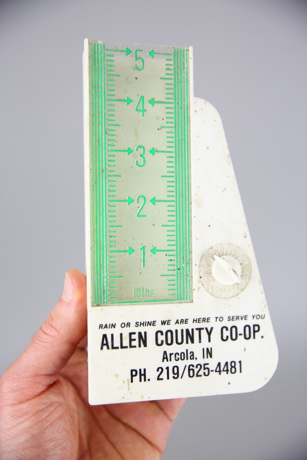 Vintage COOP Rain Gauge weather meter advertising sign Arcola Indiana