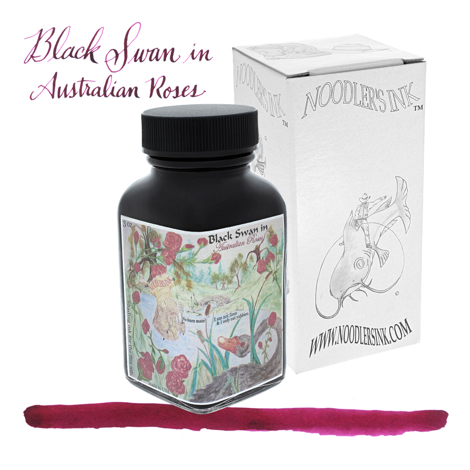 Noodler's Ink Black Swan in Australian Roses 3 oz Fountain Pen Ink bottle - New