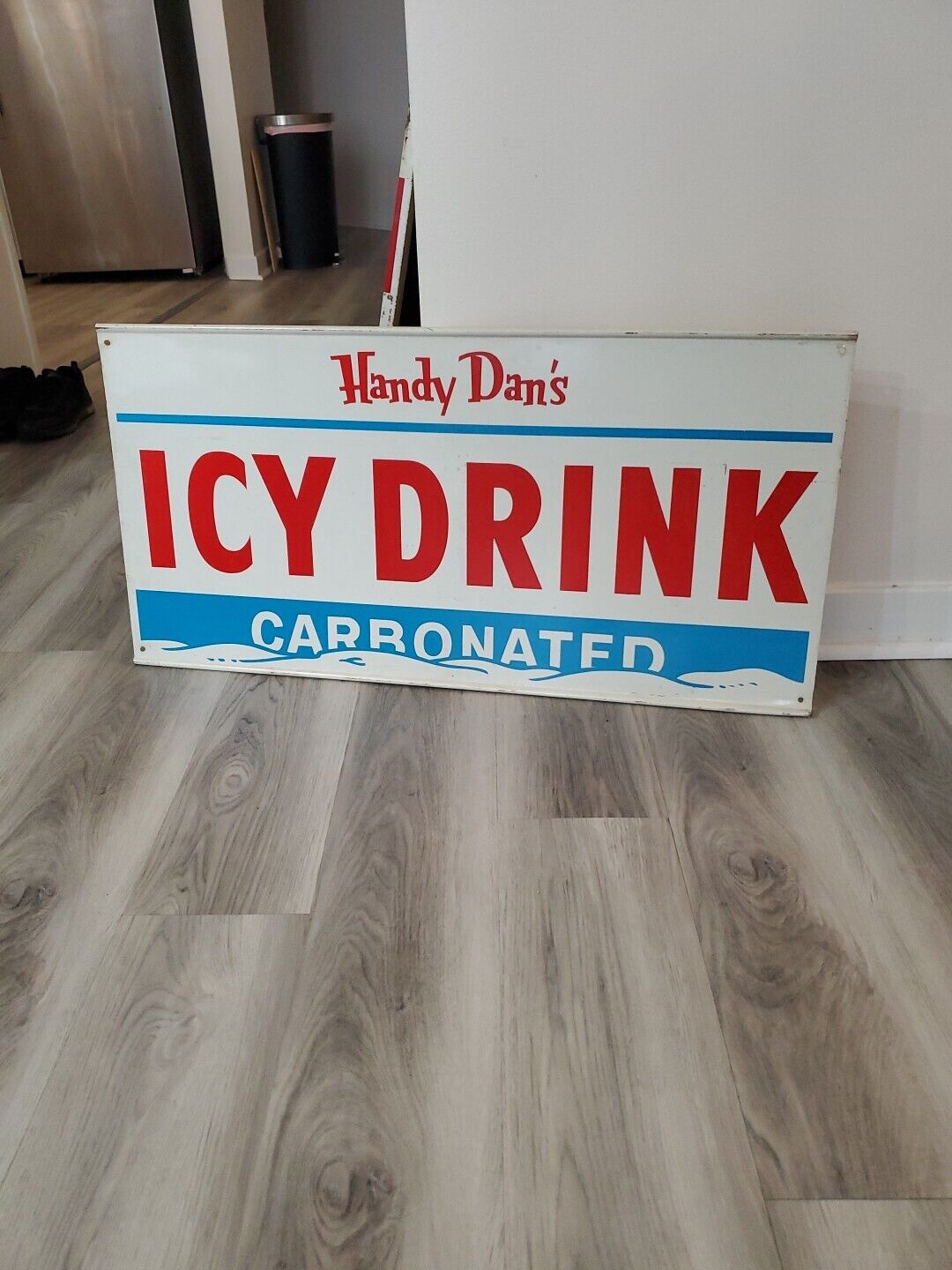 c.1950s Original Vintage Handy Dan's Icy Drinks Sign Metal Carbonated Bubbles 