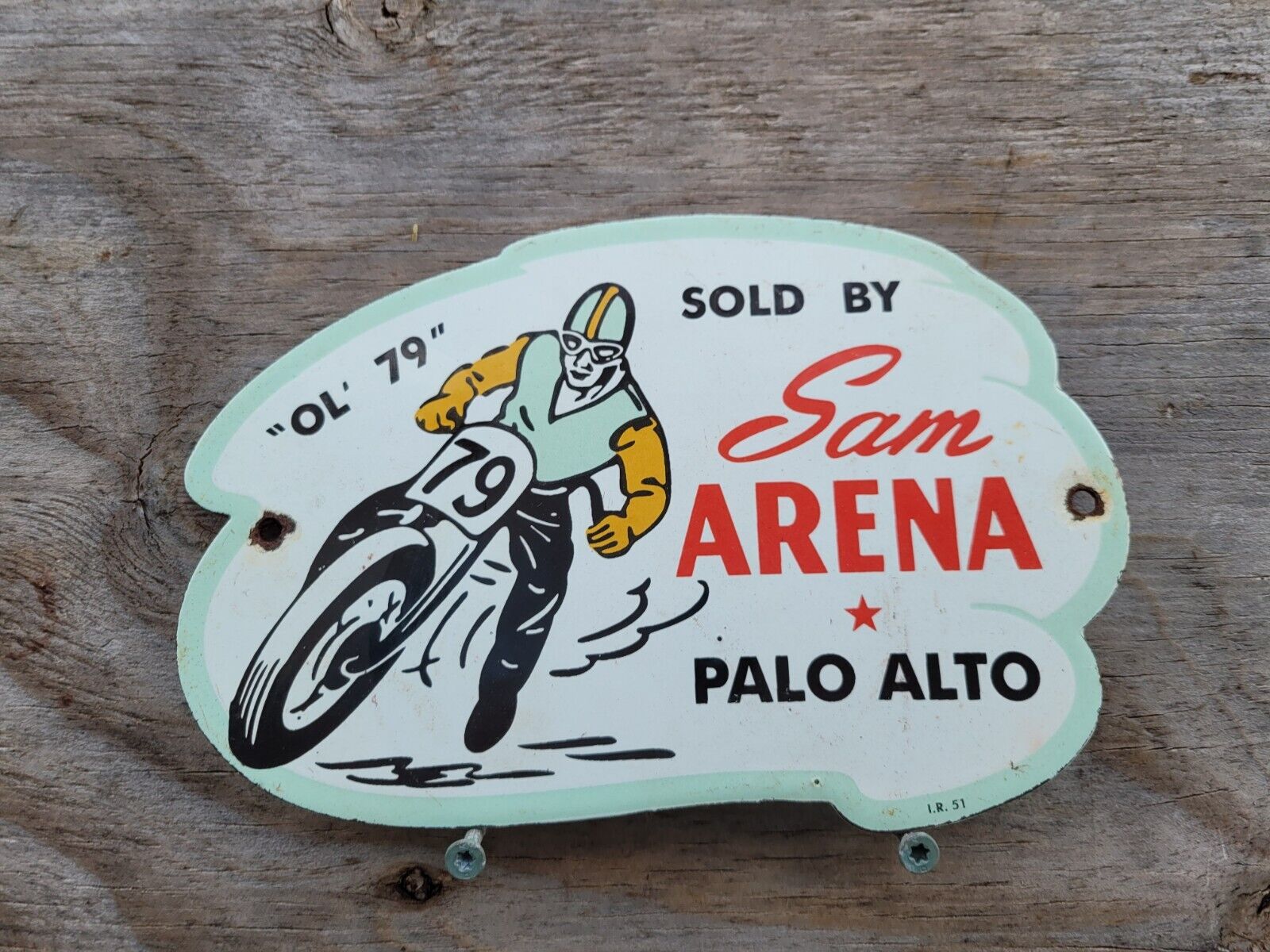 VINTAGE 1951 HARLEY DAVIDSON PORCELAIN MOTORCYCLE SIGN SAM ARENA INGRAM RICHARDS