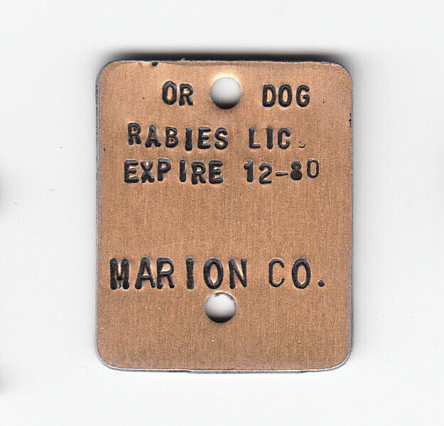 1980 MARION COUNTY OREGON RABIES DOG LICENSE TAG WITH NO NUMBER