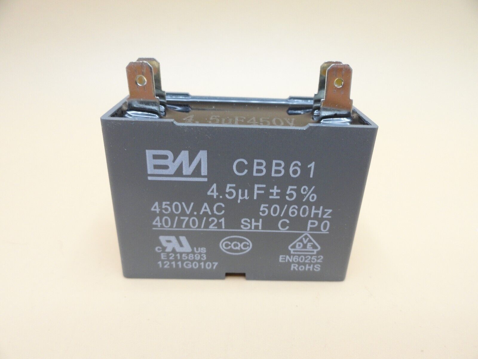 BM 4.5uF 450VAC Capacitor 50/60hz CBB61 (Qty 1)