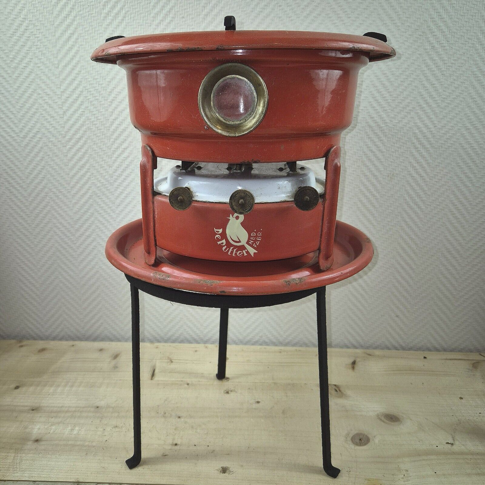 Vintage DE PUTTER enamel Kerosene Stove Cooker 3 Burner Wick Dutch