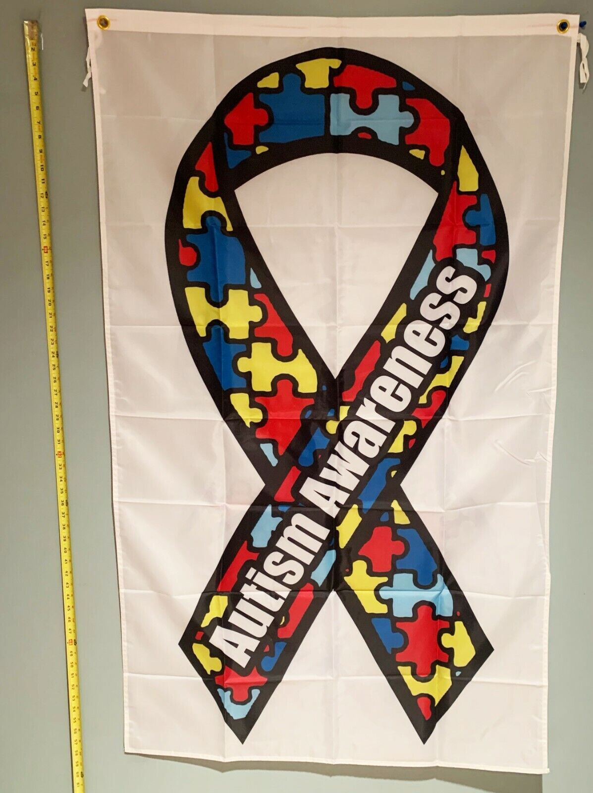 Austin FLAG  USA SELLER Autism Awareness Rainbow Ribbon W USA Sign 3x5