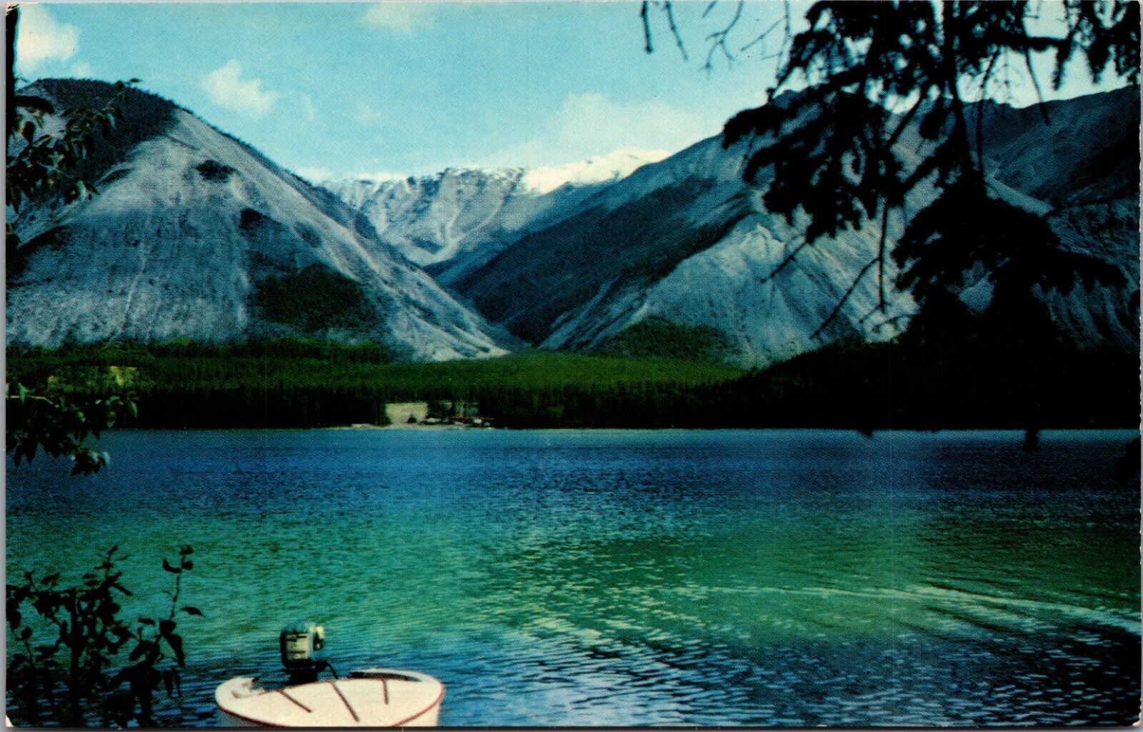  Muncho Lake Trout Boat & Motor Alaska Hwy Rockies BC Canada Chrome Postcard UNP