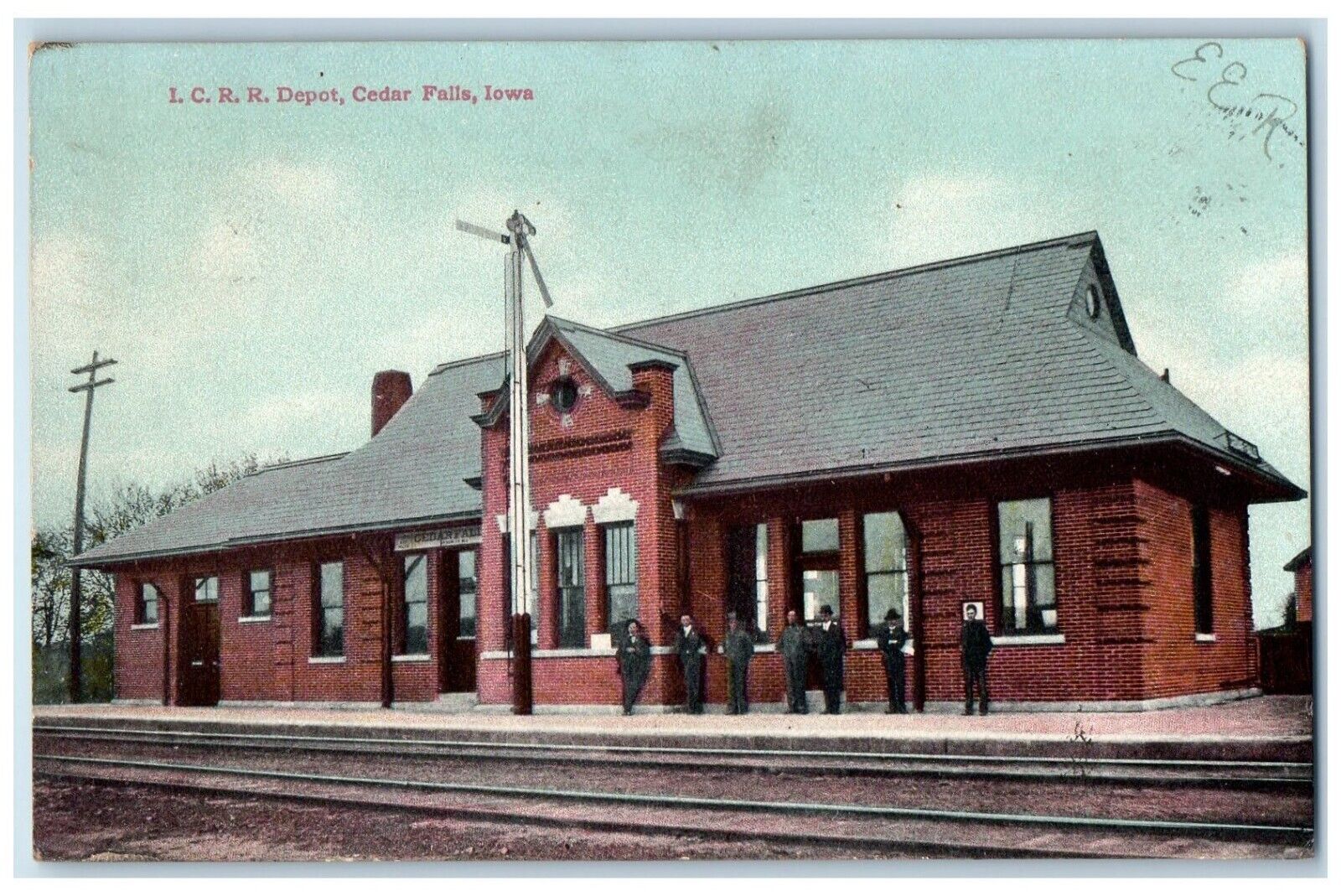 1908 I. C. R. R. Depot Train Station Railroad Cedar Falls Iowa IA Postcard