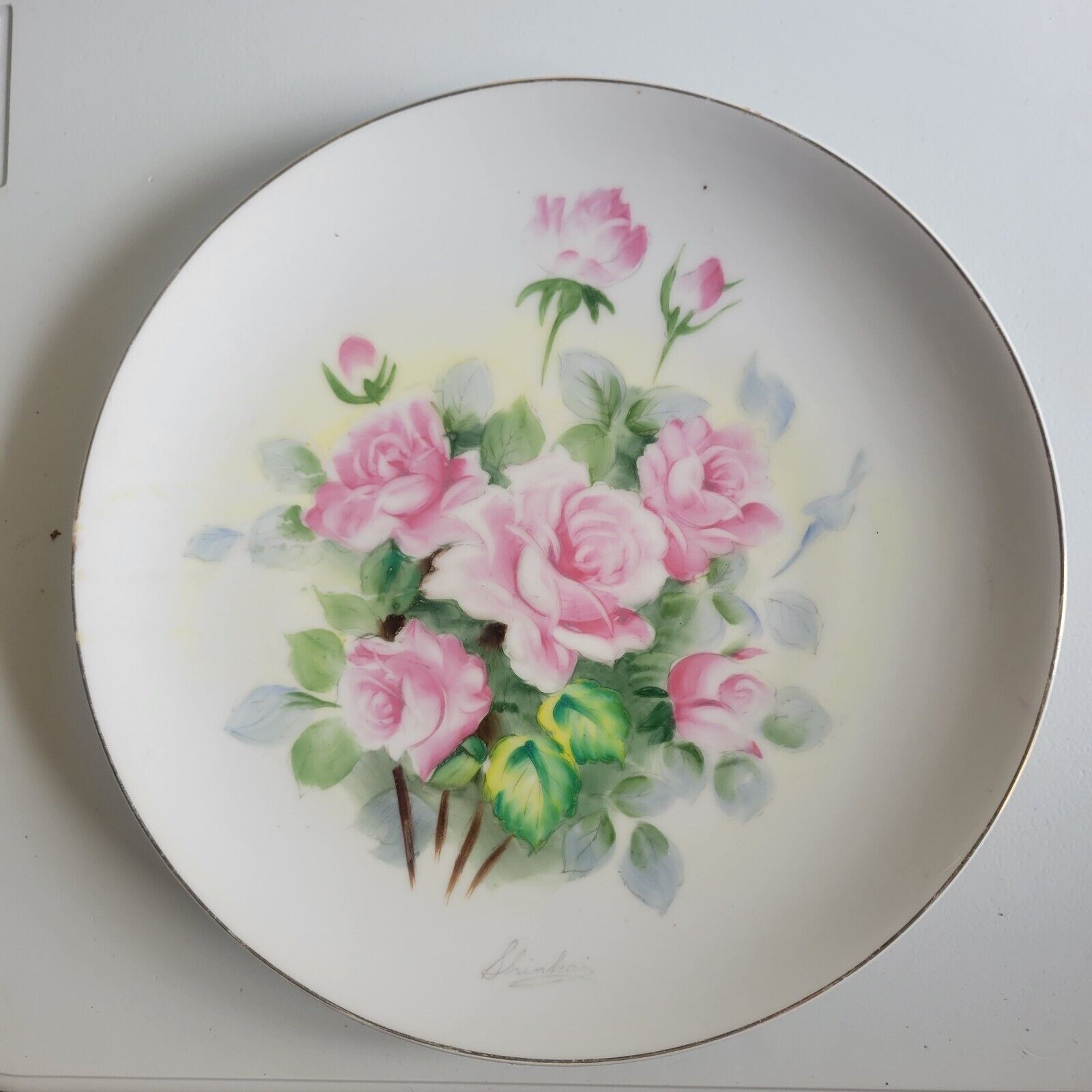 ucagco vintage collectors plate handpainted signed roses made in japan 10 inch