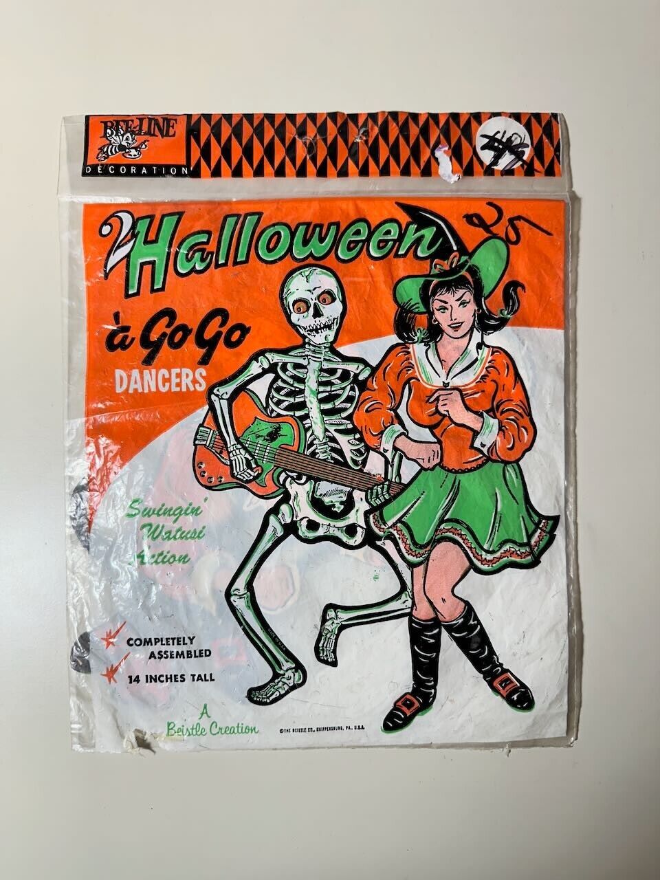 Vintage Original Halloween Beistle Go Go Dancers Skeleton and Witch w/ Orig bag