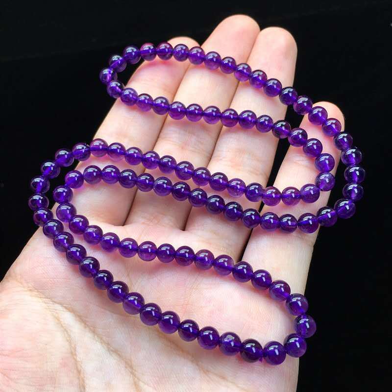 6mm Natural Amethyst Quartz Purple  BeadsThree Laps  Bracelet