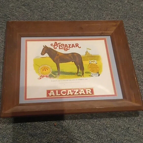 ALCAZAR RACEHORSE ORIGINAL CIGAR BOX COVER BEAUTIFULLY FRAMED & MATTED