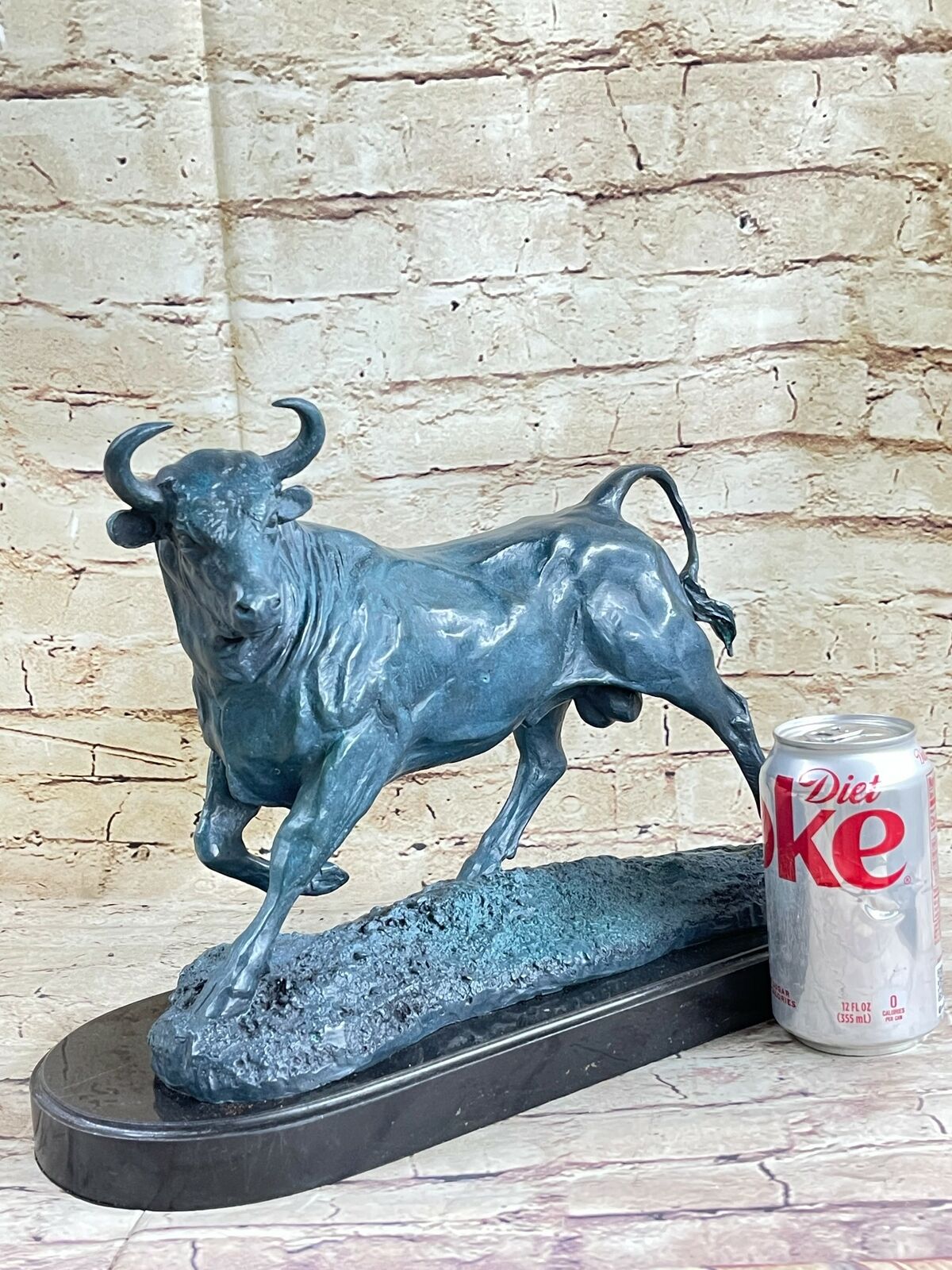 21 LBS Western Bronze Marble Pedestal Bullfight Bull Art Deco Sculpture SALE NR