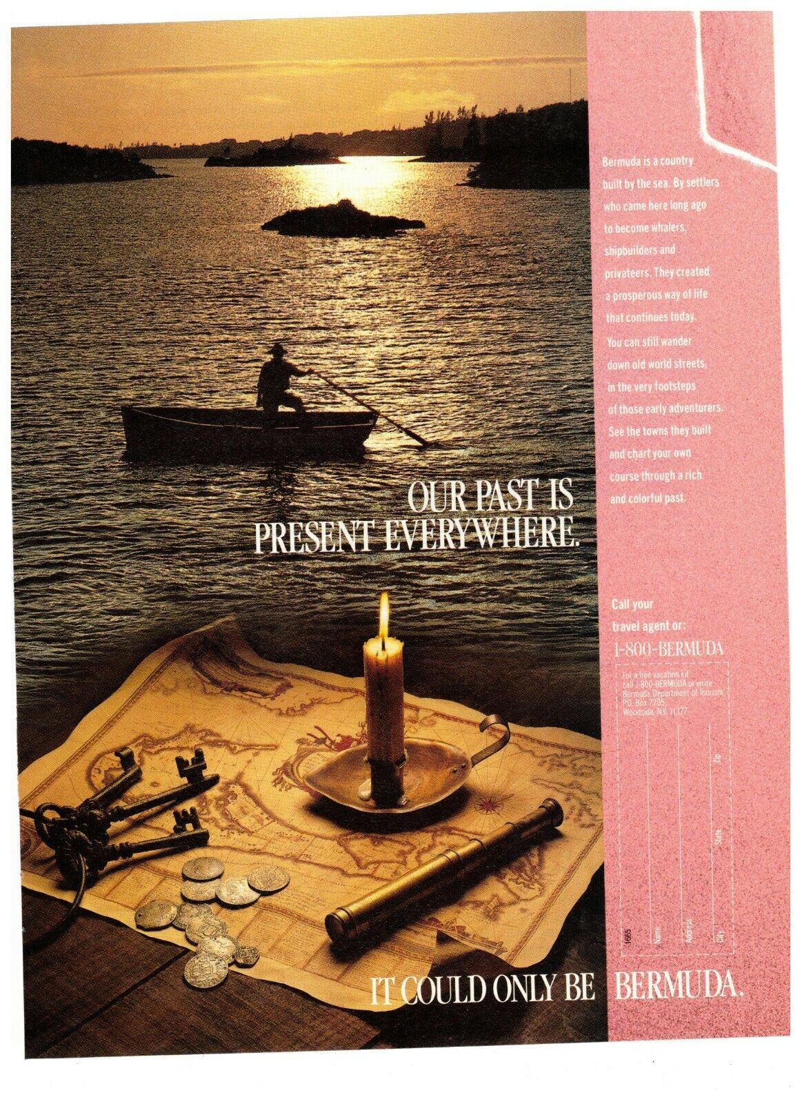 1989 Bermuda Vacation Past is Present Treasure Map Vintage Print Advertisement