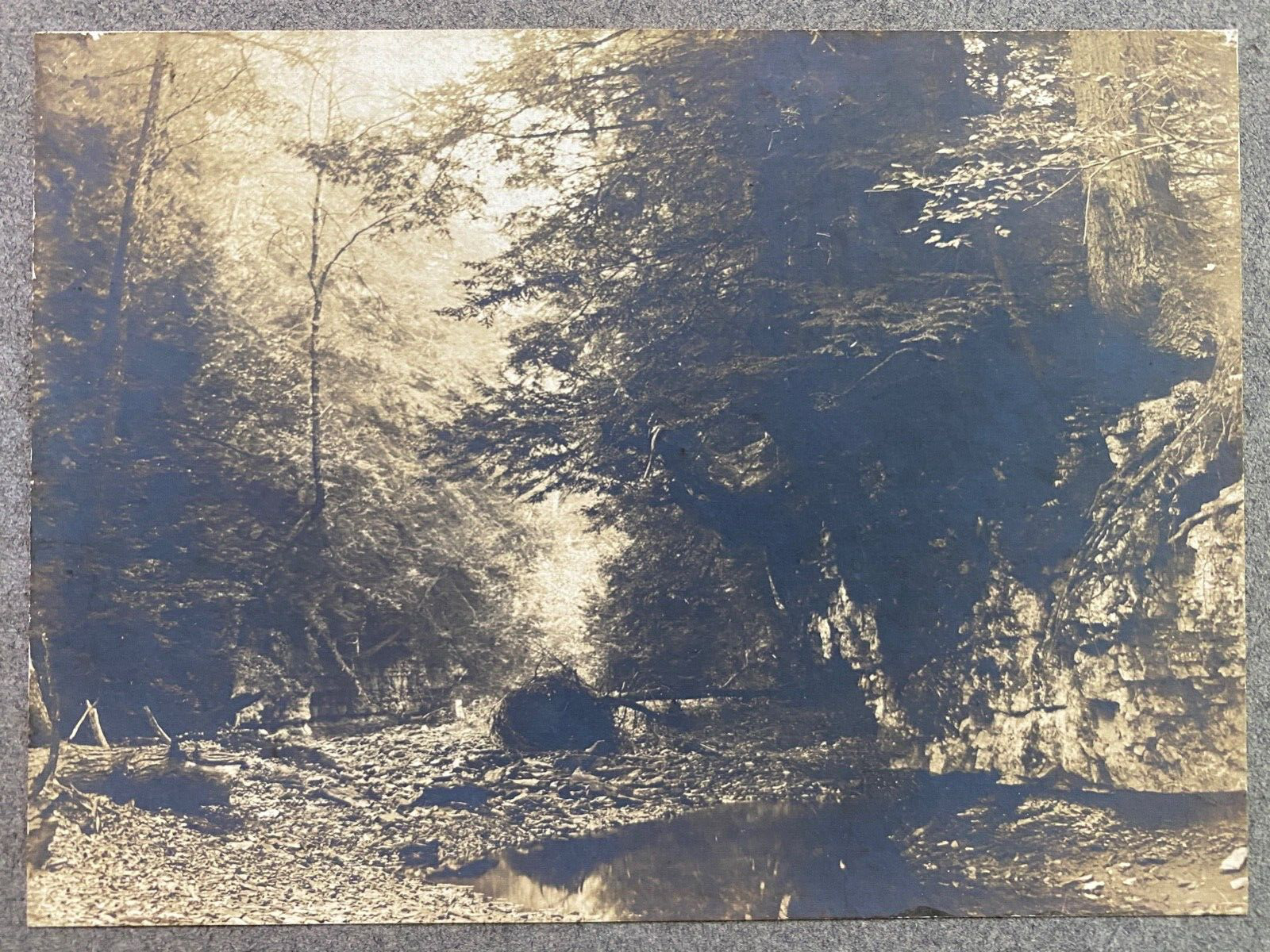 1900s MONTGOMERYVILLE, PENNSYLVANIA antique mounted photograph CREEK FROM BRIDGE