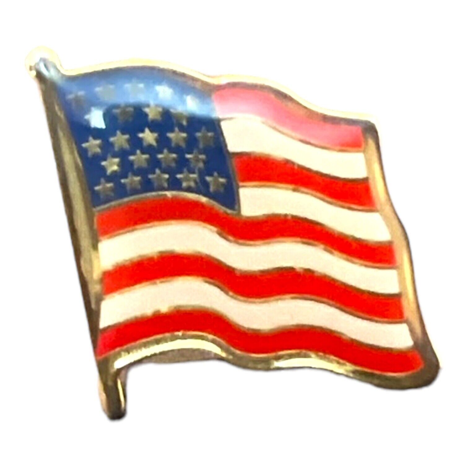 VTG American USA Flag Pin Pole Waving Rippled Gold Tone Lapel Pin Back Tie Tac