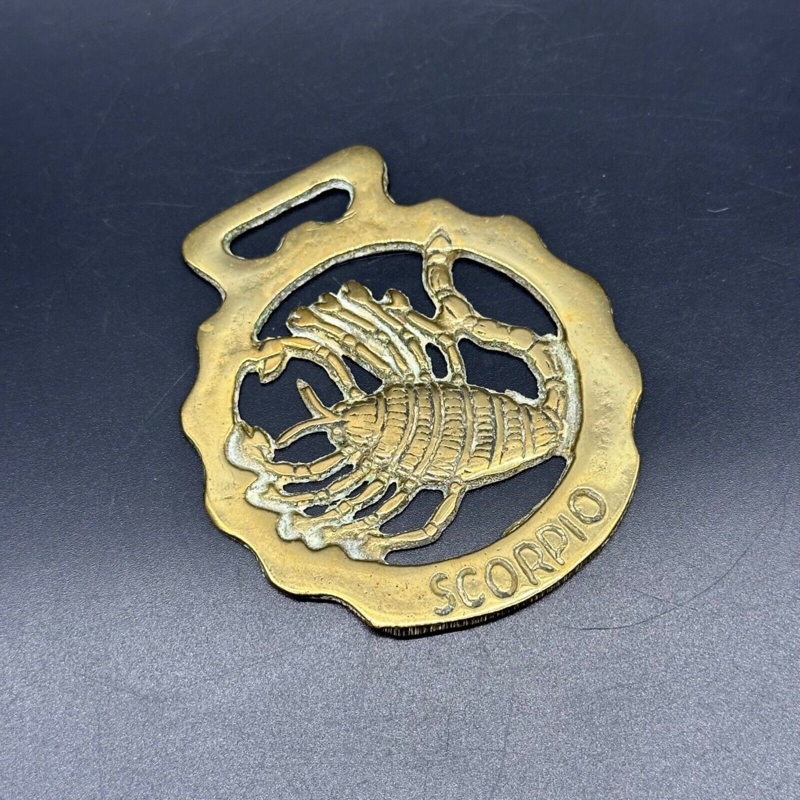 Vintage Brass Horse Bridle Medallion Scorpio Gold Toned Equestrian Decorative