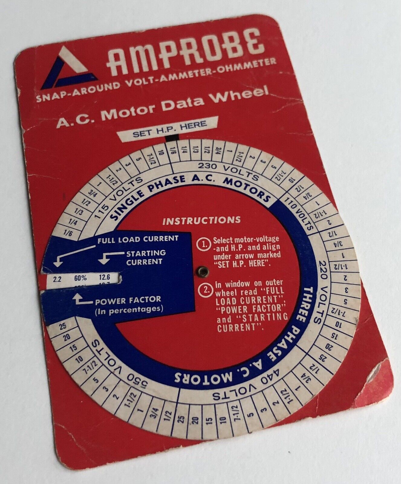 Vintage AMPROBE Instrument Corp A. C. Motor Data Wheel Ohmmeter 1957 NY USA