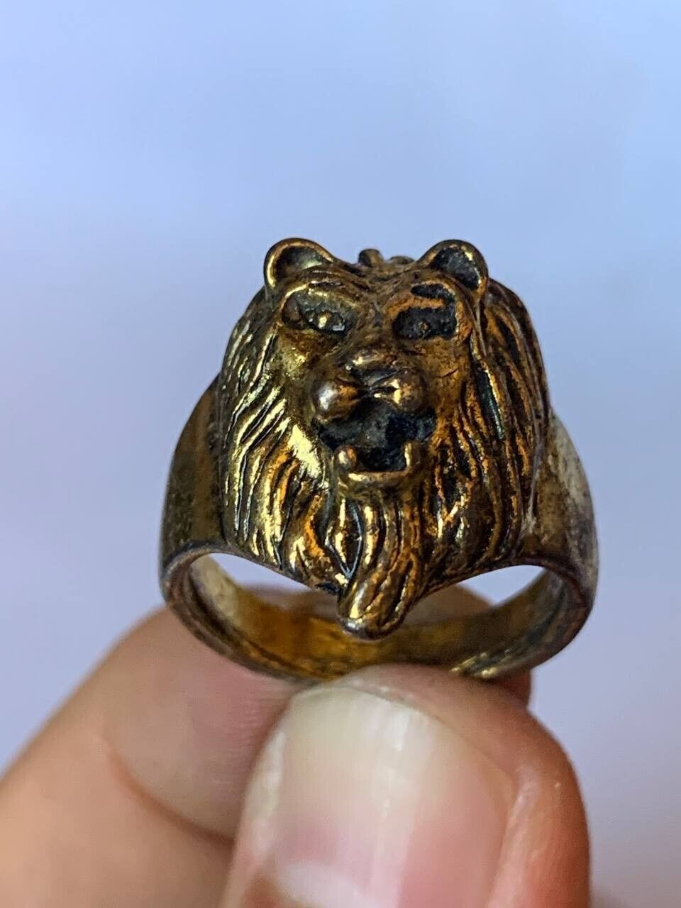 RARE EXTREMELY ANCIENT BRONZE ANTIQUE VIKING LION HEAD RING ARTIFACT AUTHENTIC
