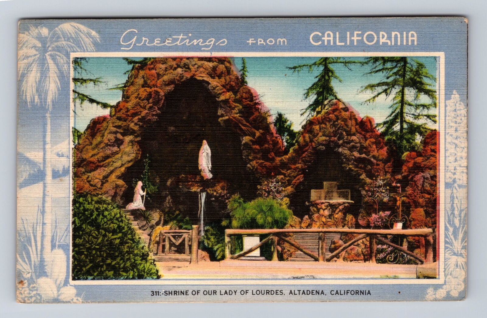 Altadena CA-California, Shrine of Our Lady of Lourdes Vintage c1954 Postcard
