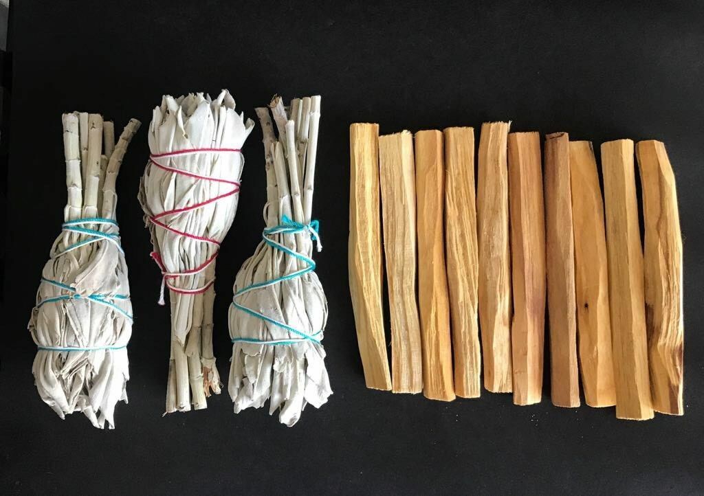 10 Palo Santo Wood & 3 White Sage Smudge Torch: Cleansing Negativity Removal new