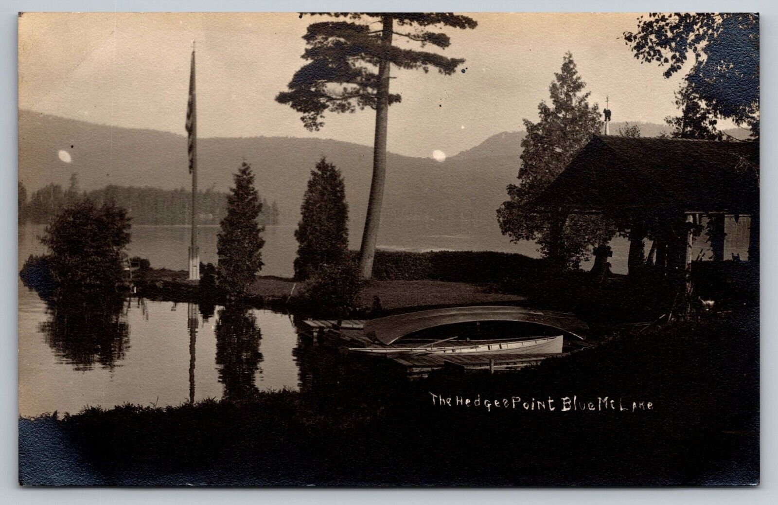 The Hedges Point. Blue Mountain Lake, New York Real Photo Postcard RPPC