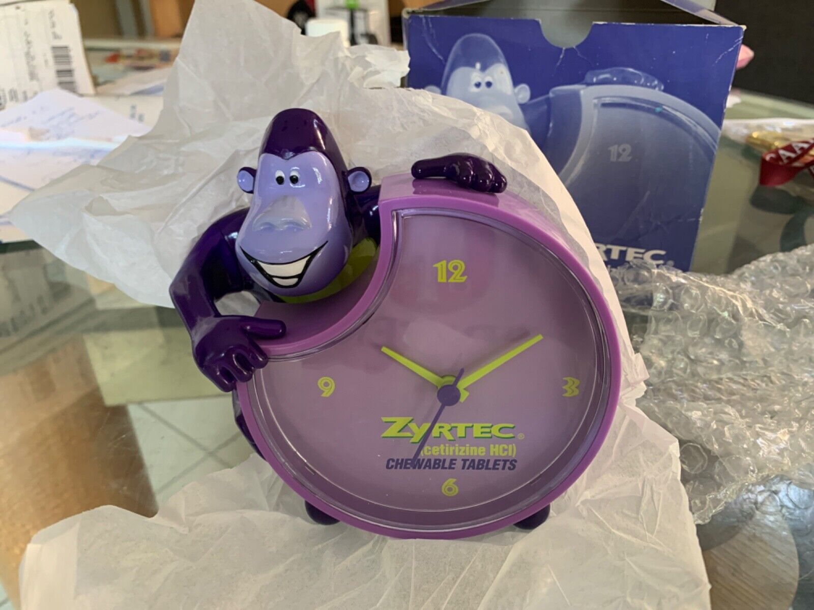 Desk clock Zyrtec purple monkey Bunches Brand New RARE