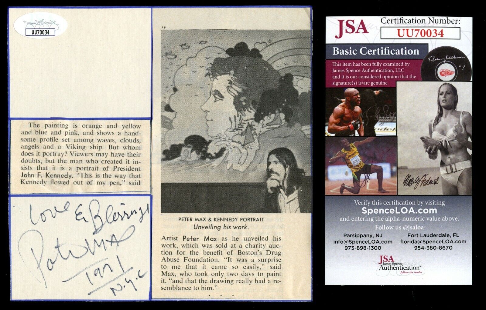 Peter Max signed autograph auto 5.5x5.5 cut Pop Art Artist JSA Certified