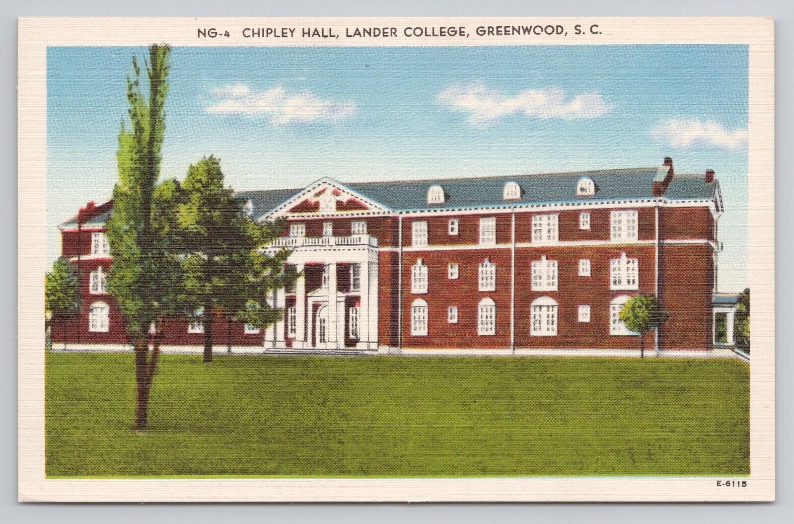 Chipley Hall Lander College Greenwood SC Linen Postcard No 4349