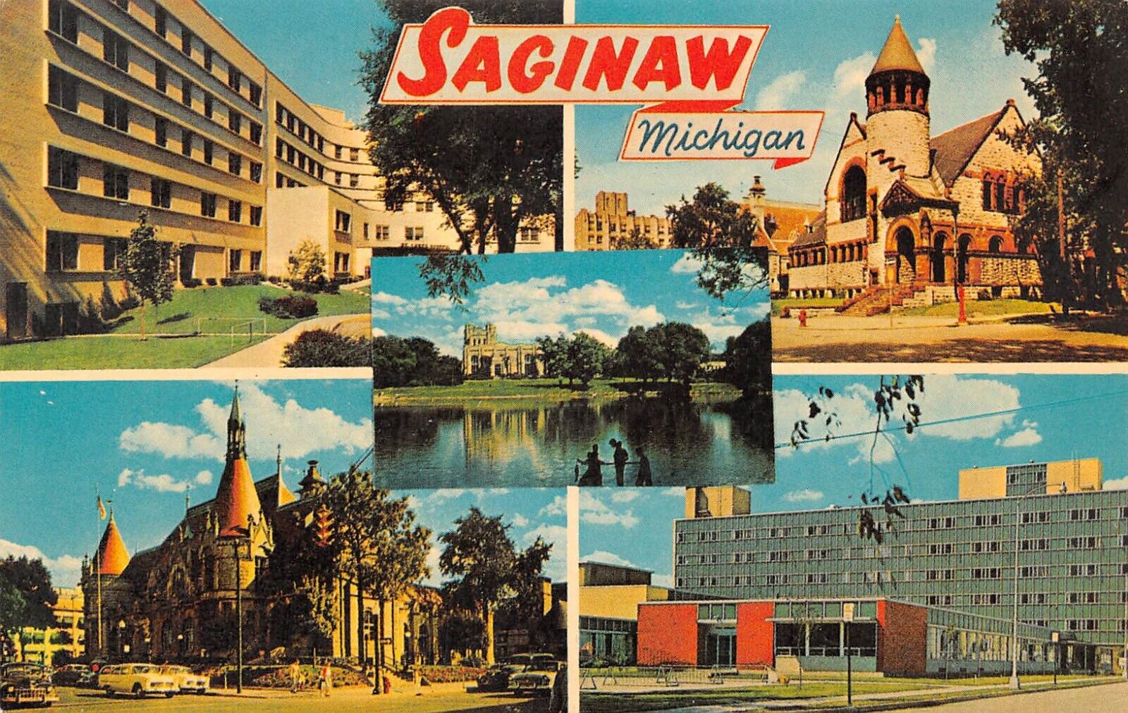 Saginaw Michigan Colorful Multi-View Chrome Postcard