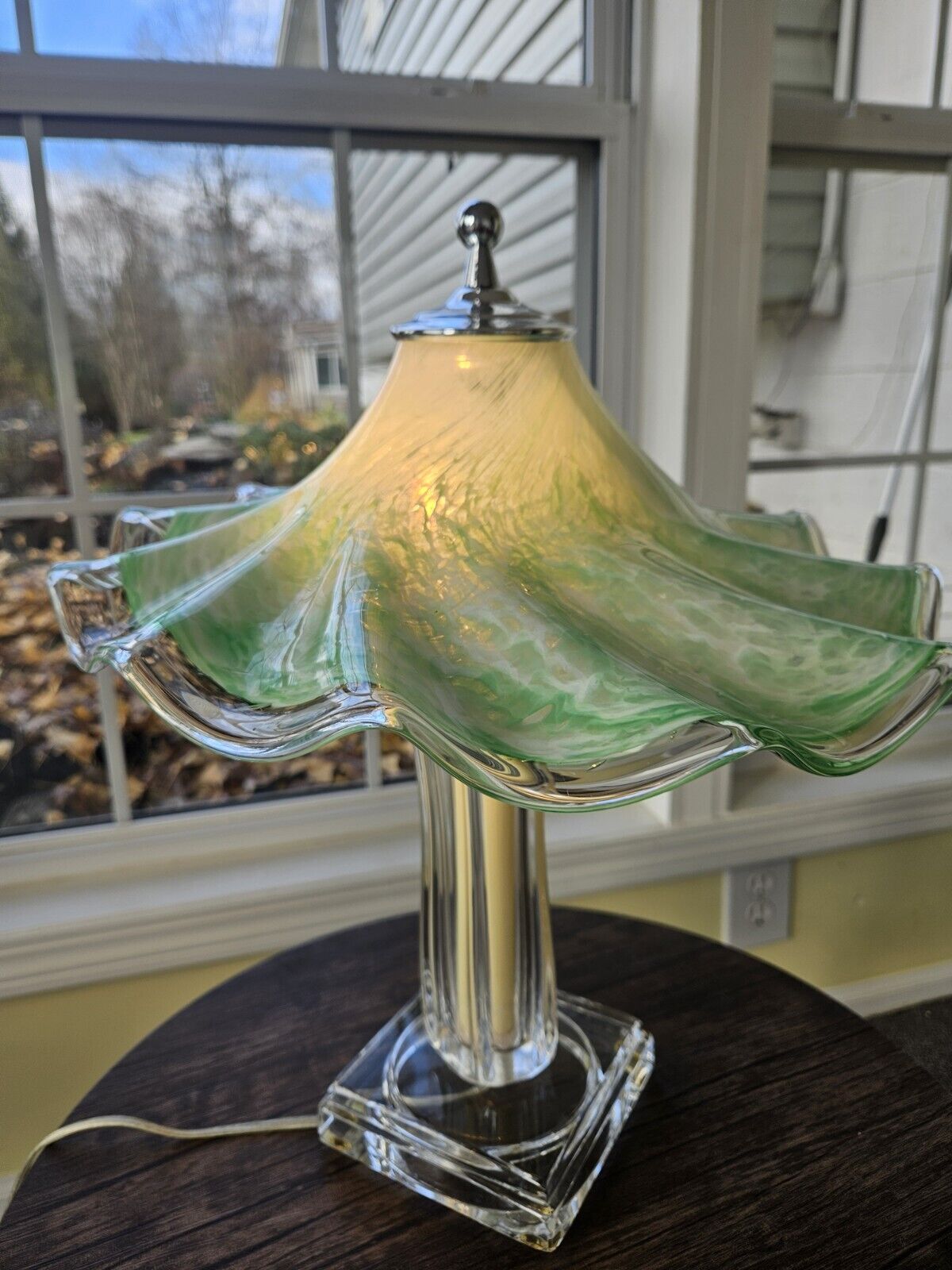 VTG Murano Italy Green Opaque Swirl Art Glass Lamp Hand-blown Estate Find RARE 