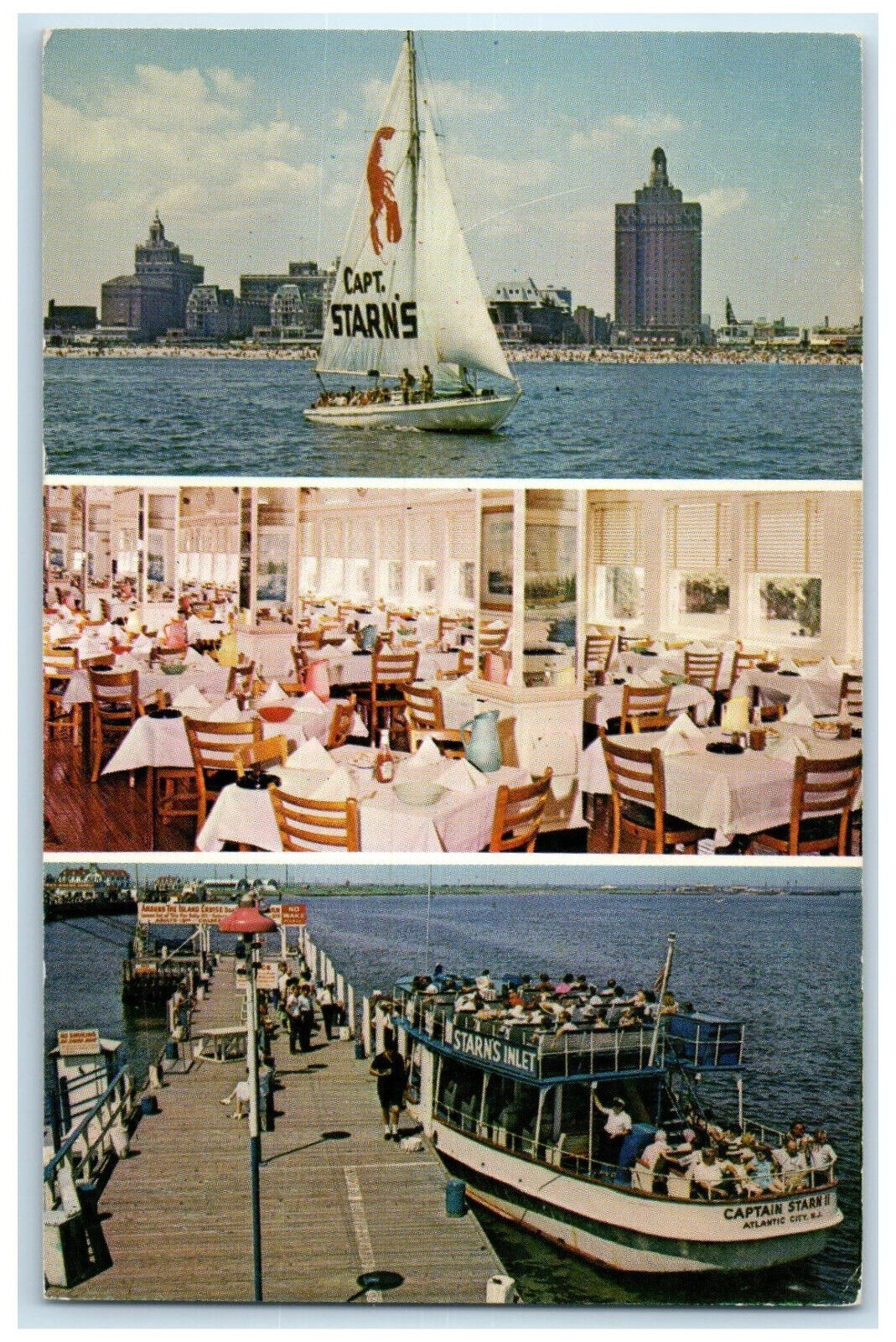c1950's Capt Starn's Boating Center Atlantic City NJ Multiview Postcard
