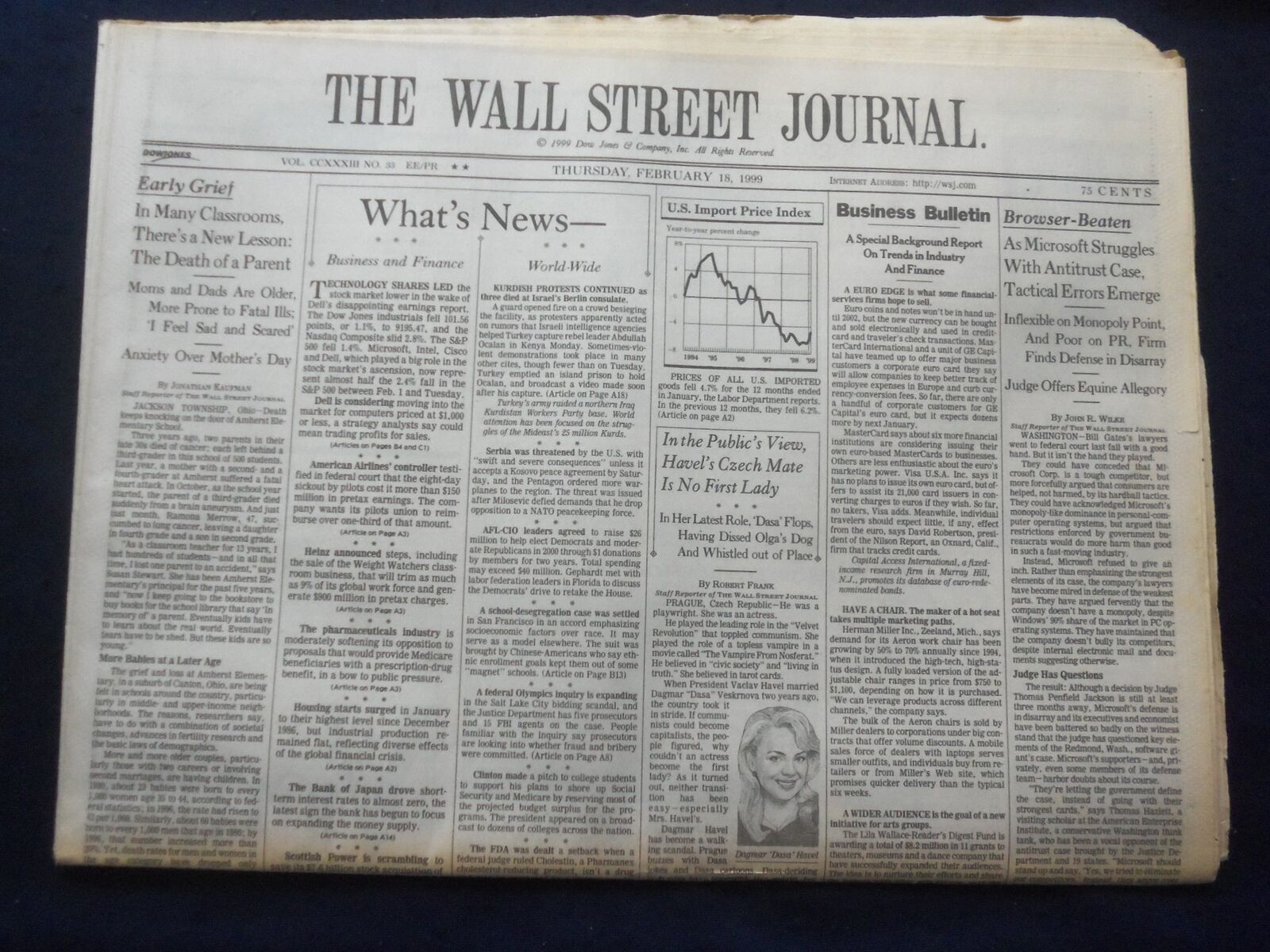 1999 FEB 18 THE WALL STREET JOURNAL - MICROSOFT STRUGGLES WITH ANTITRUST- WJ 299