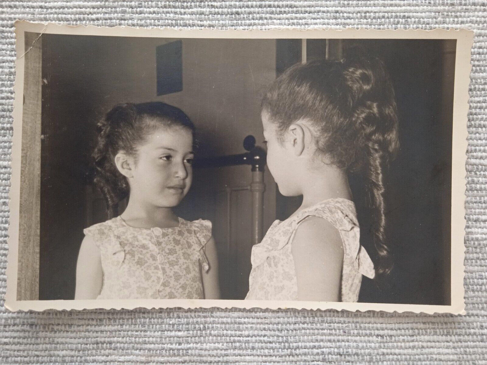 Cute Greek Girl Mirror Reflection Real Found Vintage Old Photo RPPC GREECE VTG